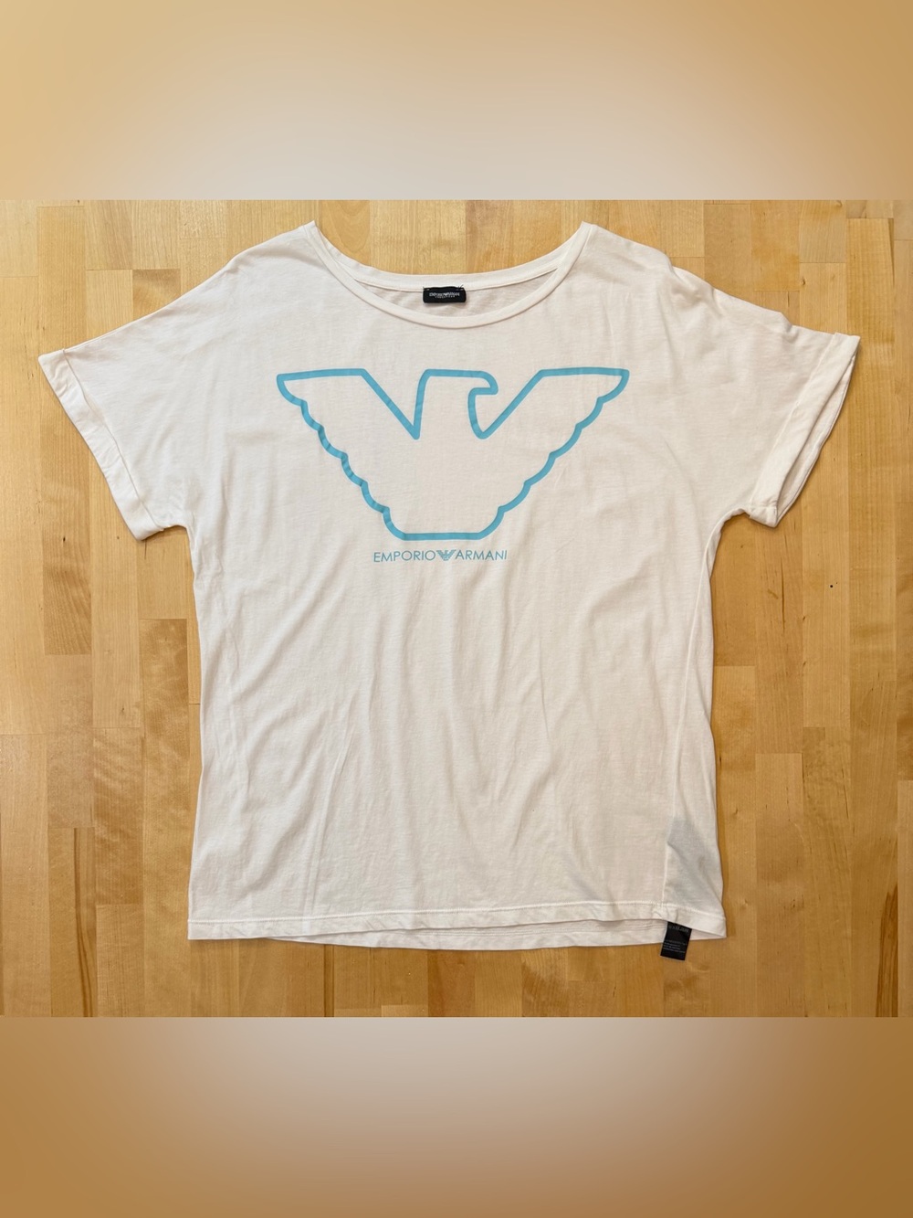 Emporio Armani Underwear White Tee with Aqua Logo Outline